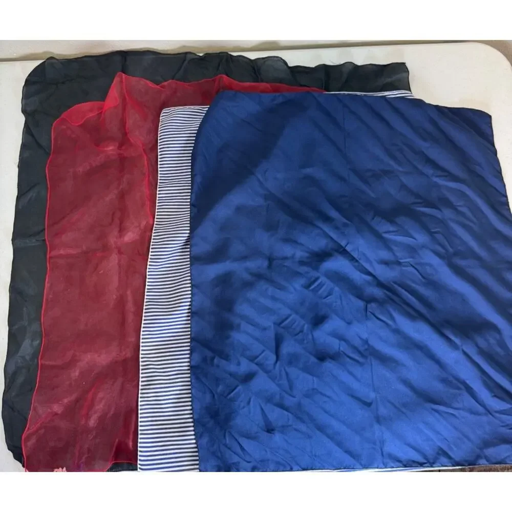 Vintage Nautical Square Scarf Lot Navy Blue Solid Red‎ Sheer Striped Pattern